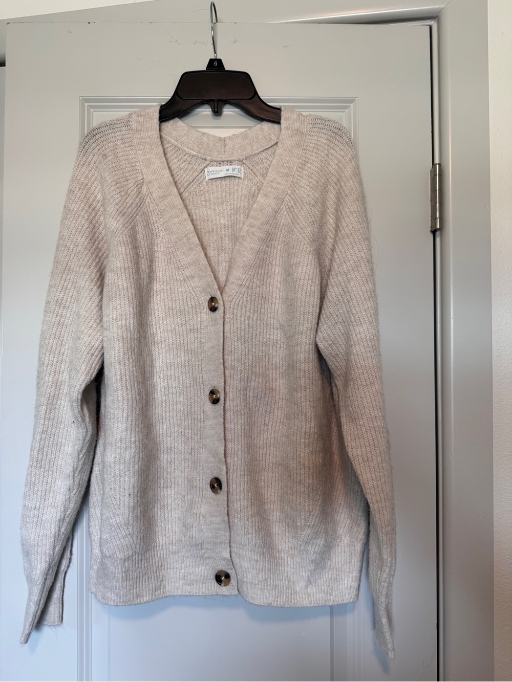 Primark Cares Brand Cream Ribbed V-Neck Button Cardigan Sweater